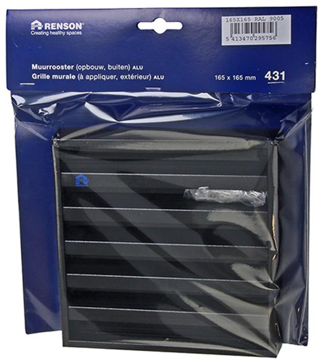 Renson 1057988 - Rejilla de pared de superficie con malla 431 (165x165) ral 9005 negro | 2 piezas