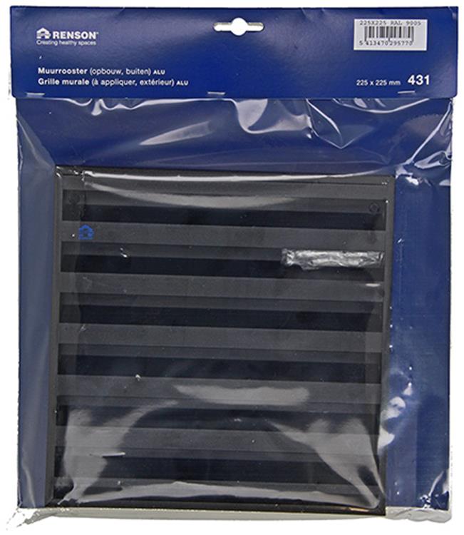 Renson 1057989 - Rejilla de pared de superficie con malla 431 (225x225) ral 9005 negro | 2 piezas