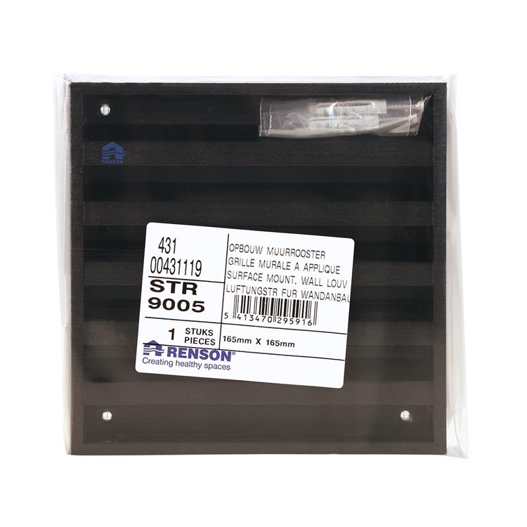 Renson 1058000 - Rejilla de pared de superficie con malla 431 (165x165) ral 9005 negro | 2 piezas