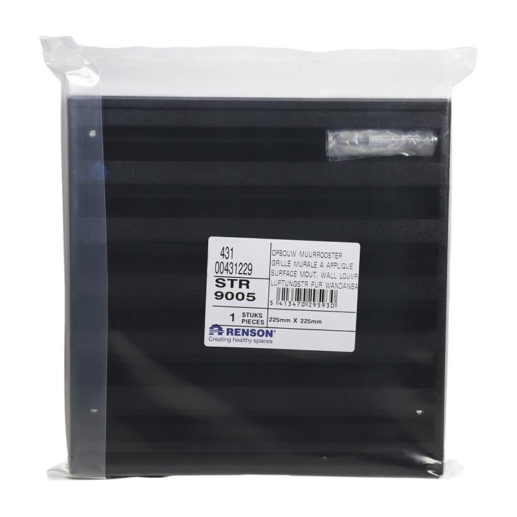 Renson 1058001 - Rejilla de pared de superficie con malla 431 (225x225) str 9005 negro | 2 piezas