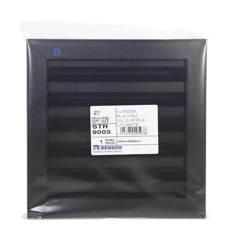 Renson 1058004 - rejilla empotrada con brida 411 (200x200) ral 9005 negro | 2 piezas
