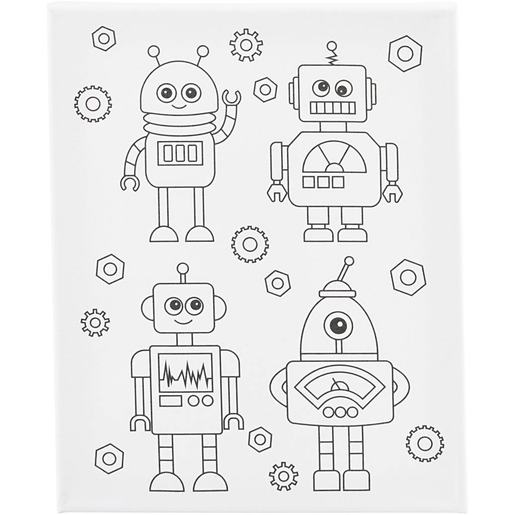 Tela da pittura Creative Company con stampa, robot, d: 1,6 cm, misura 24x30 cm, 360 g, 1 pezzo