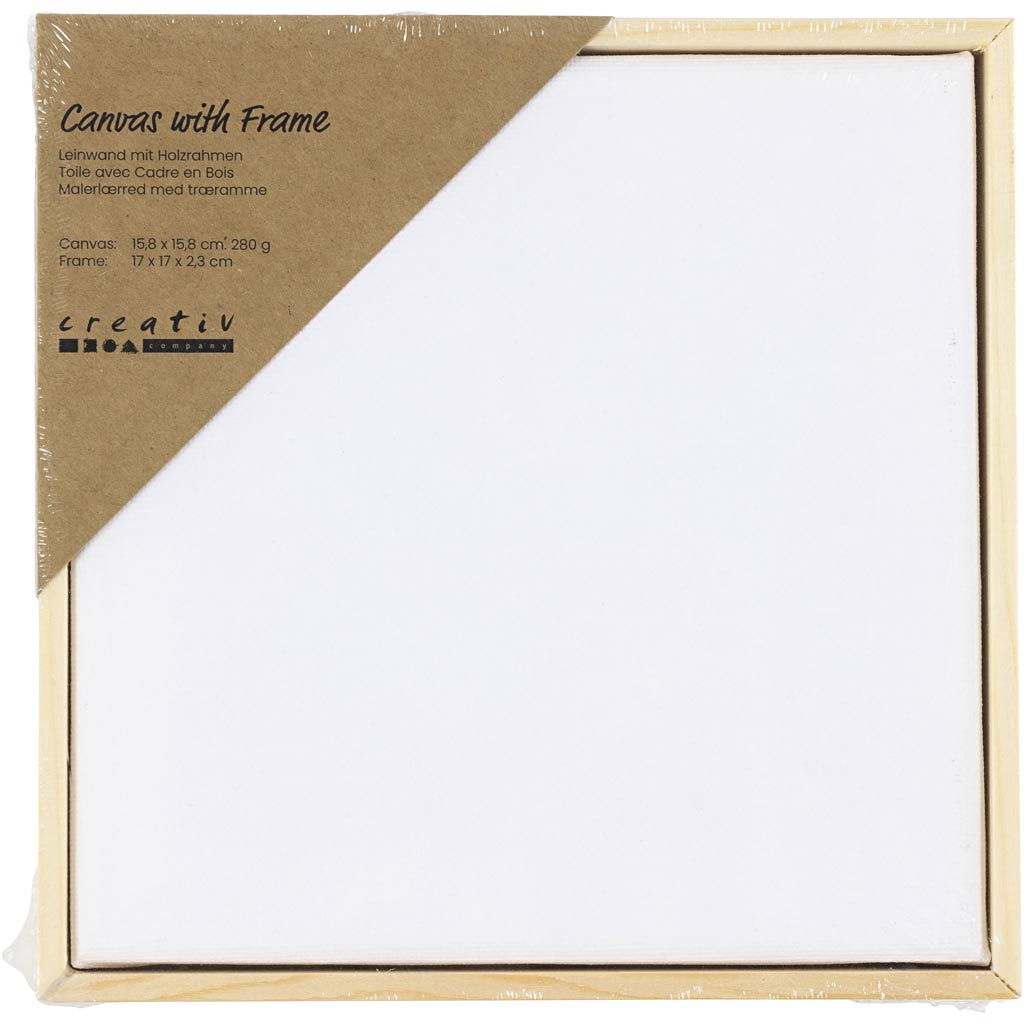 Creativ company lienzo tensado con marco, medidas 15,8x15,8 cm, 280 gr, blanco, 1 unidad