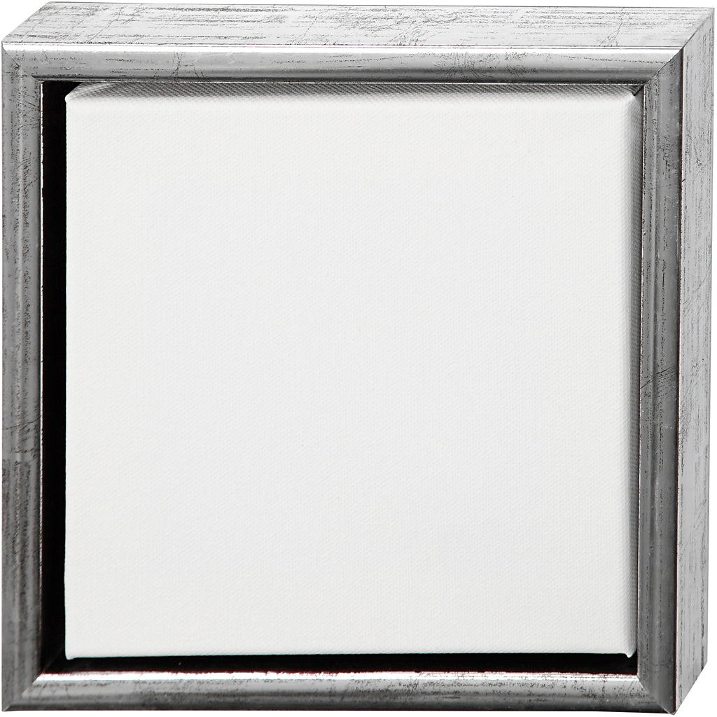 Tela Creative Company con cornice, misura 20x20 cm, 360 gr, argento antico, bianco, 1 pezzo