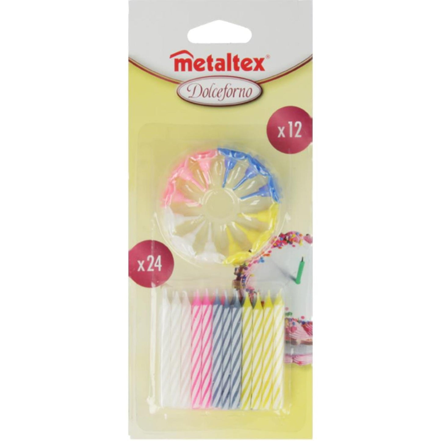 Velas de pastel de metal de metal. 24 piezas y 12 soportes