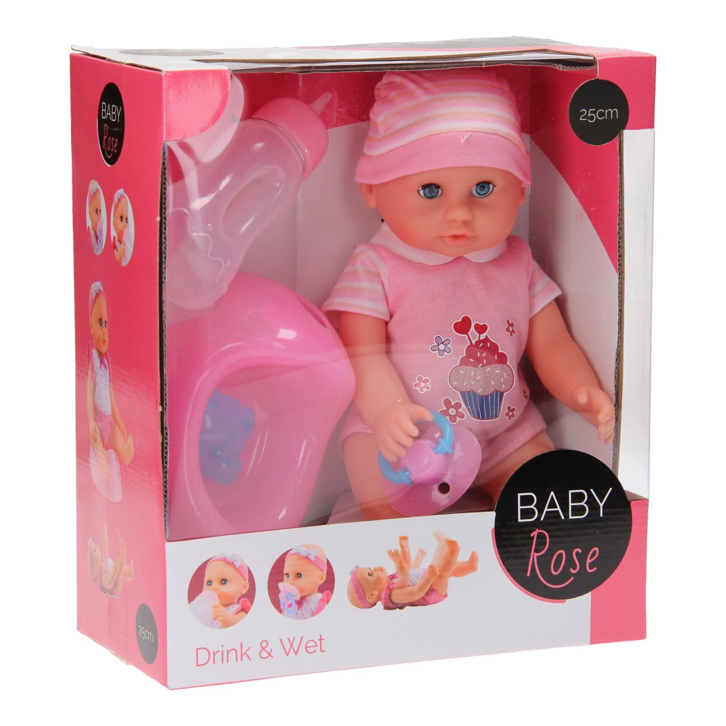 Plaspop da bere rosa del bambino, 25 cm