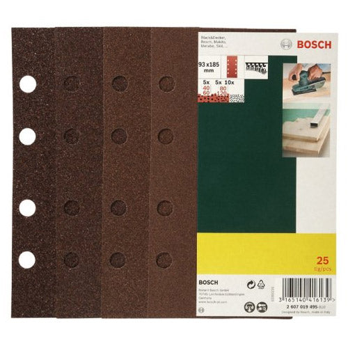 Accessori Bosch Set di fogli abrasivi da 25 pezzi 125 mm per levigatrici eccentriche, grana 40, 60, 80, 120 - 2607019495