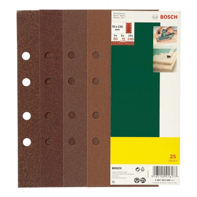 Bosch accessoires 25-delige schuurbladenset 93 x 230 mm voor vlakschuurmachines, korrel 60,80,120,240 - 2607019499