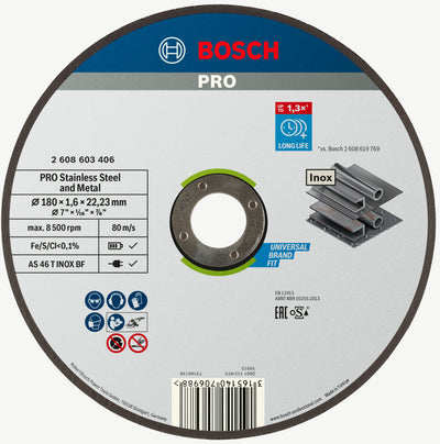 Accessori Bosch disco da taglio dritto expert per acciaio inossidabile - rapido as 46 t acciaio inossidabile bf, 180 mm, 22,23 mm, 1,6 mm 1st - 2608603406