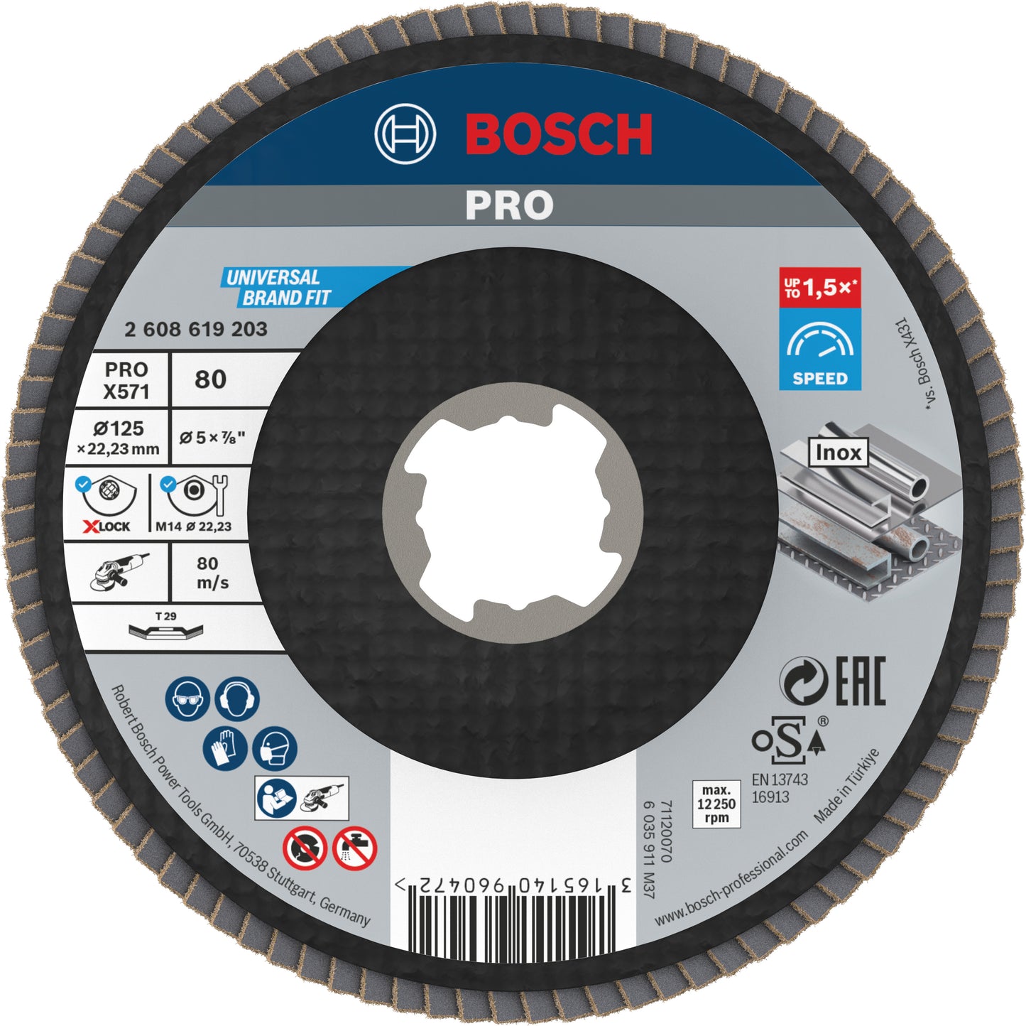 Bosch accessoires x-lock lamellenschijf best for metal schuin, glasvezel, ø125mm, g 80, x571 - 1 stuk(s) - 2608619203