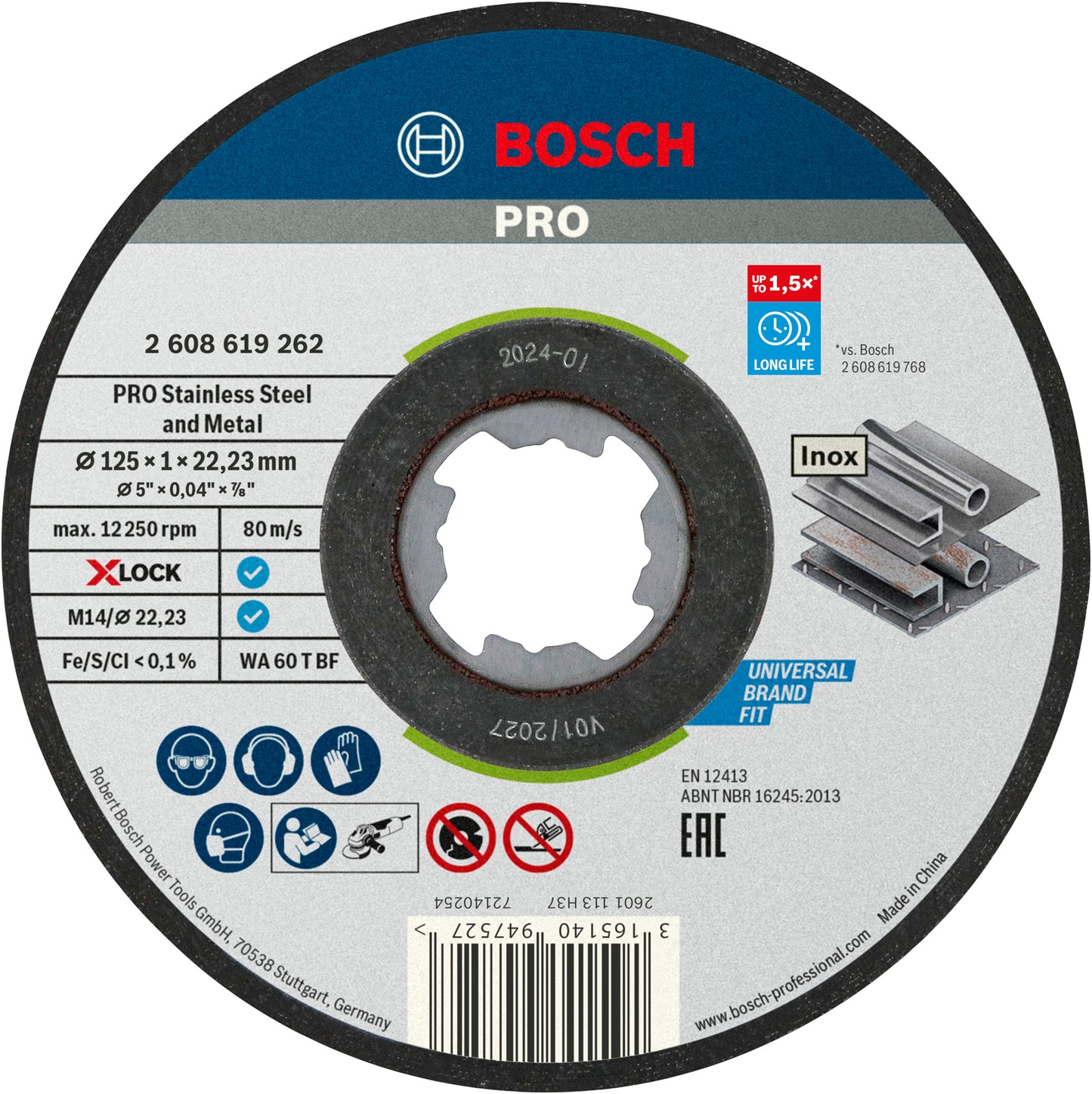 Accesorios Bosch muela abrasiva x-lock estándar para acero inoxidable 125x1x22,23 mm, recta - 25 pieza(s) - 2608619262
