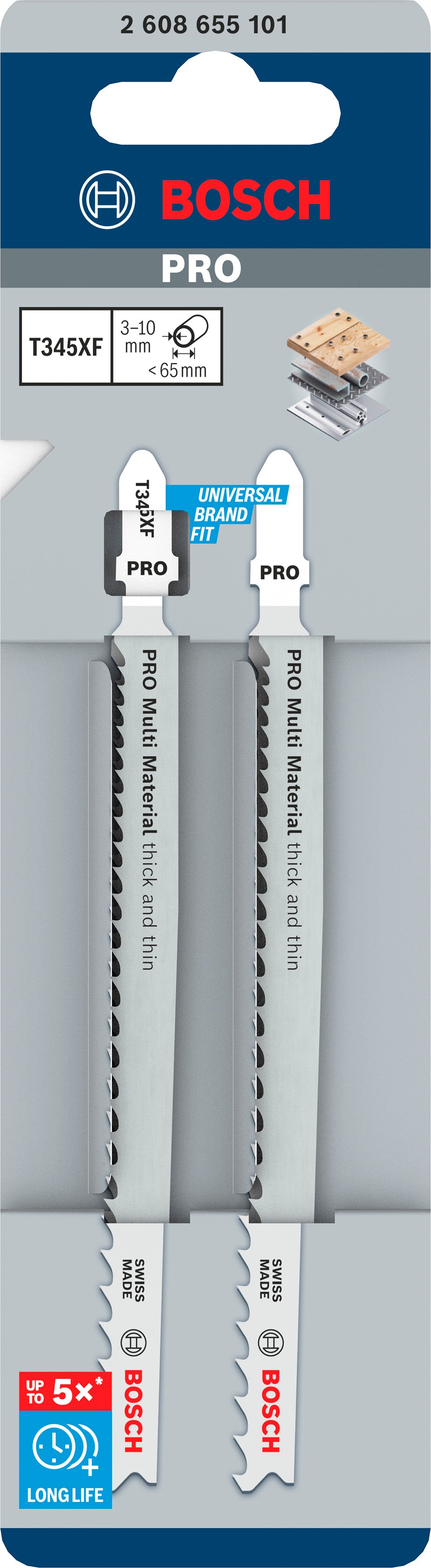 Hoja de sierra de calar t345xf gruesa y delgada multimaterial pro accesorios bosch. 132 mm | 2 piezas - 2608655101