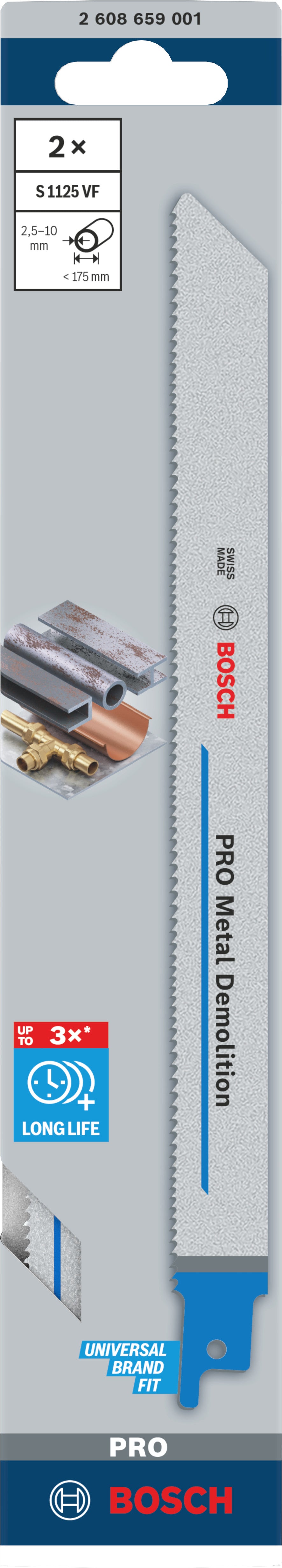 Accesorios bosch pro hoja de sierra de demolición de metales s1125vf | 1 |25x19x225mm | 2 piezas - 2608659001