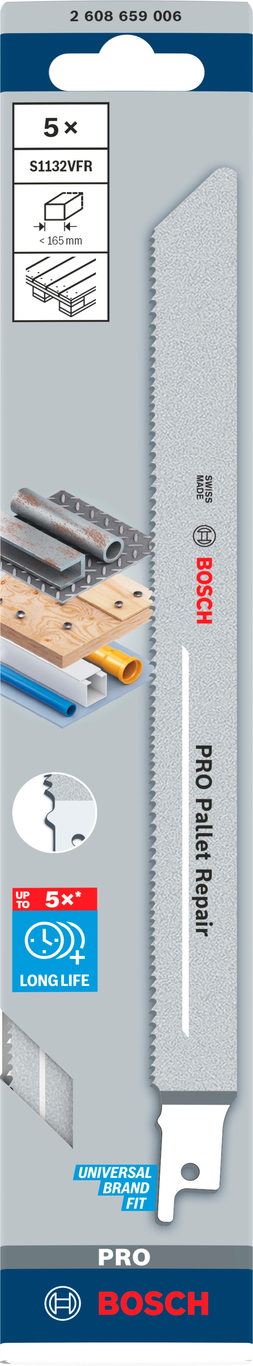 Accesorios bosch pro paleta reparación s1132vfr hoja de sierra | 0 |9 x 19 x 225 mm | 5 piezas - 2608659006