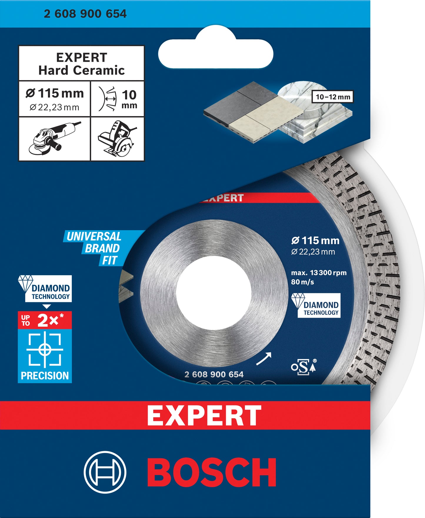 Bosch Accessories Expert Disco de corte de diamante de cerámica dura 115 x 22 | 23 x 1 | 4x10mm - 2608900654