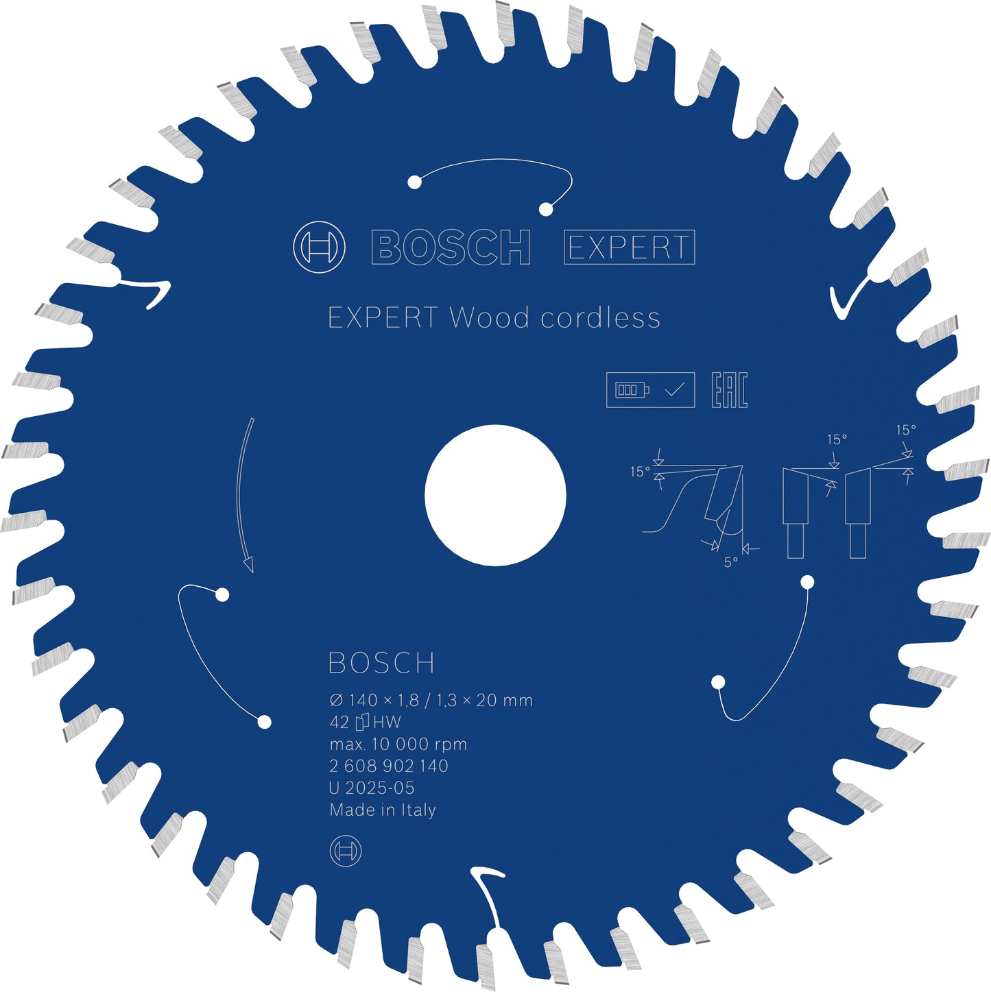 Hoja de sierra circular inalámbrica para madera Bosch Accessories Expert | 140 x 1,8 1,3 x 20 mm | t42 - 2608902140