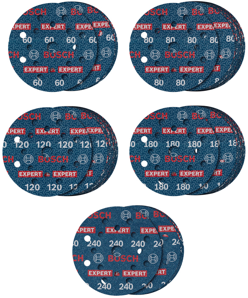 Bosch accessoires expert 55-delige set schuurschijf o780 met film onderlaag, 125 mm, 5xg60; 15xg80; 15xg120; 15xg180; 5xg240 - 2608902429