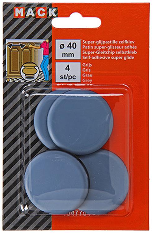 Mack 1047704 - pastiglia super scorrevole autoadesiva grigia ø 40 mm 4 pz | 12 pezzi