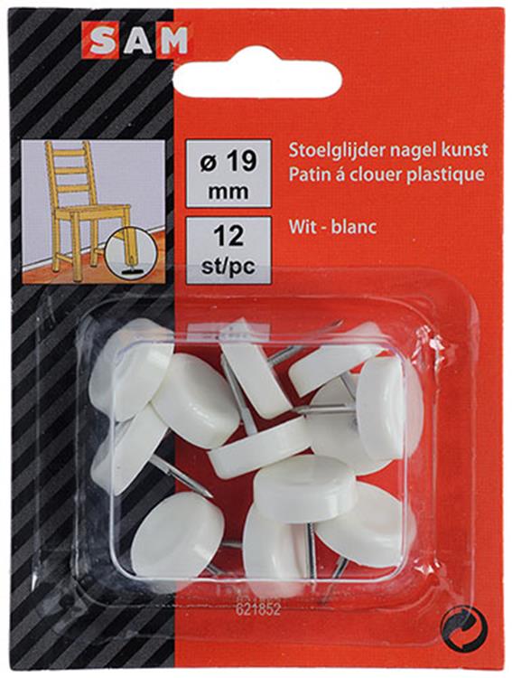 Mack 1047706 - fermasedia chiodo plastica bianco ø 19 mm 12 pz | 6 pezzi