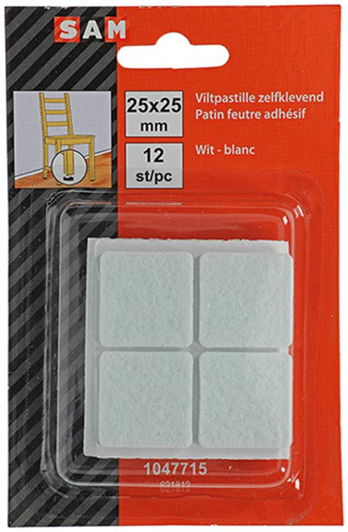 Mack 1047715 - pastiglia in feltro autoadesiva bianca 25 x 25 mm 12 pz | 12 pezzi