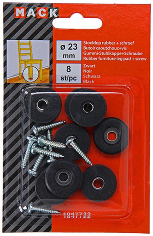 Mack 1047722 - stoeldop rubber + schroef zwart ø 23 mm 8 st pcs | 6 stuks
