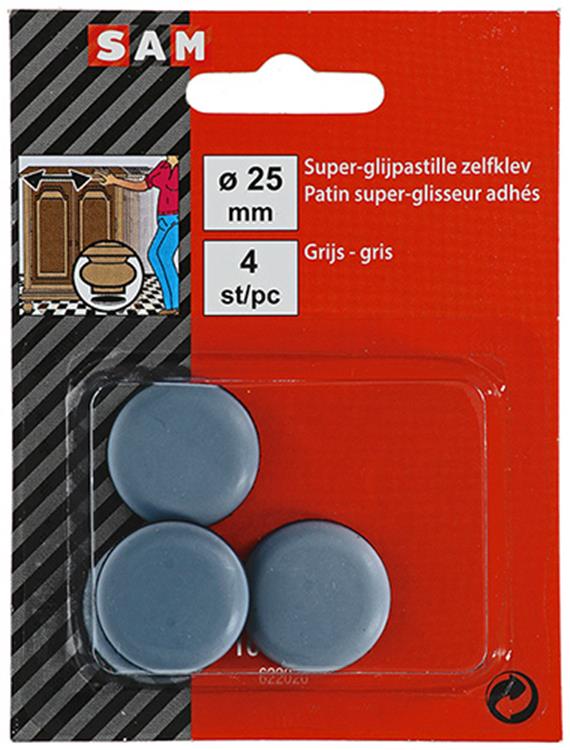 Mack 1047726 - pastiglia super scorrevole autoadesiva grigia ø 25 mm 4 pz | 12 pezzi