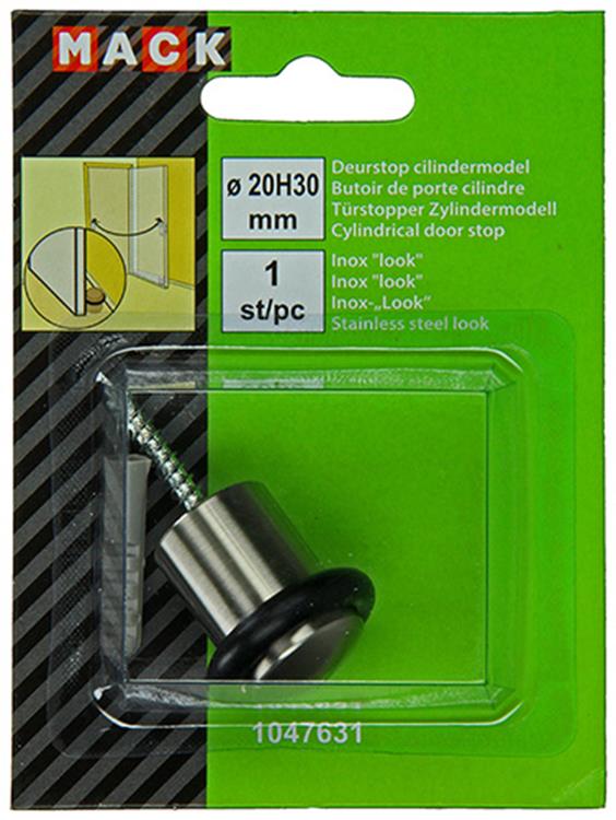 Mack 1047631 - deurstop cilindermodel inox look ø 20h30 mm 1 st pc | 6 stuks