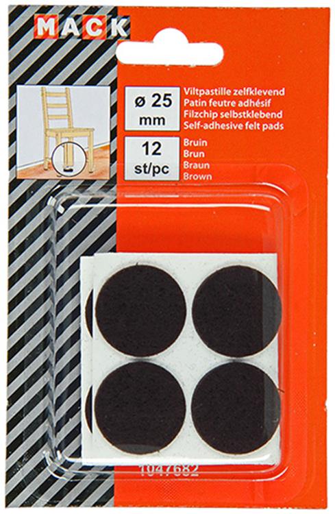 Mack 1047682 - pastiglia in feltro autoadesiva marrone ø 25 mm 12 pz | 12 pezzi