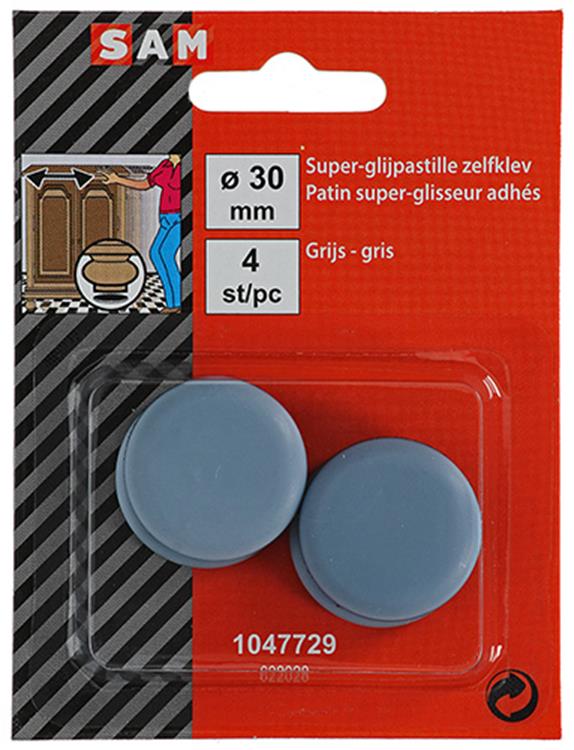 Mack 1047729 - pastiglia super scorrevole autoadesiva grigia ø 30 mm 4 pz | 12 pezzi