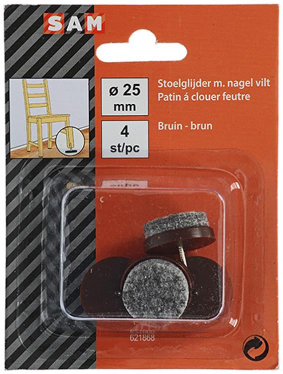 Mack 1047732 - passante per sedia con chiodino in feltro marrone ø 25 mm 4 pz | 6 pezzi