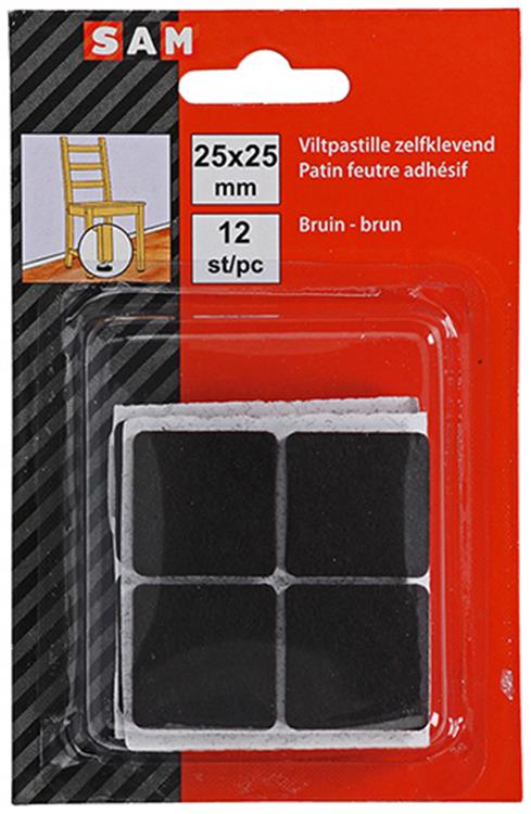 Mack 1047695 - pastiglia in feltro autoadesiva marrone 25 x 25 mm 12 pz | 12 pezzi
