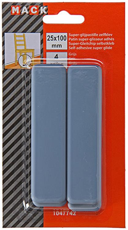 Mack 1047742 - pastiglia super scorrevole autoadesiva grigia 25 x 100 mm 4 pz | 12 pezzi