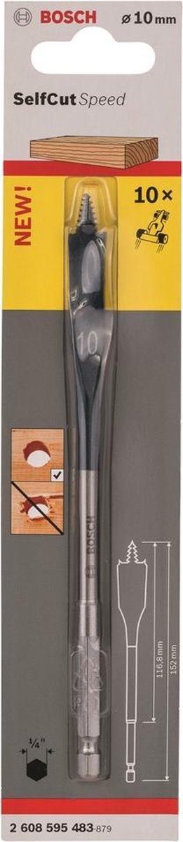 Bosch - set di trapani speed self cut speed, esagono 10 x 152 mm