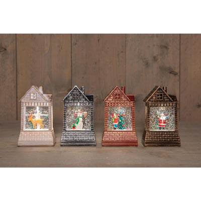 Anna's collection house LED with image in glitter water 14x8x4.5cm battery powered 4 assorted