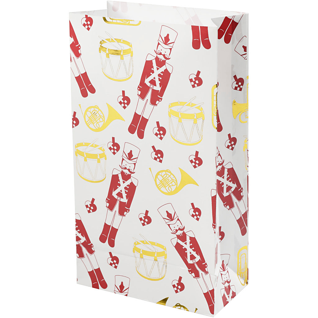 Buste di carta Vivi Gade, schiaccianoci, h: 21 cm, misura 6x12 cm, oro, rosso, bianco, 8 pezzi 1 scatola