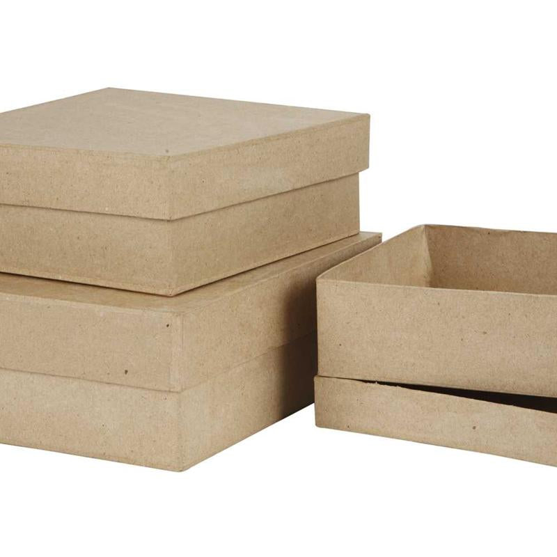 Cajas cuadradas Creativ company, h: 5+6+7,5 cm, dimensiones 16+18+20 cm, 3 piezas 1 juego