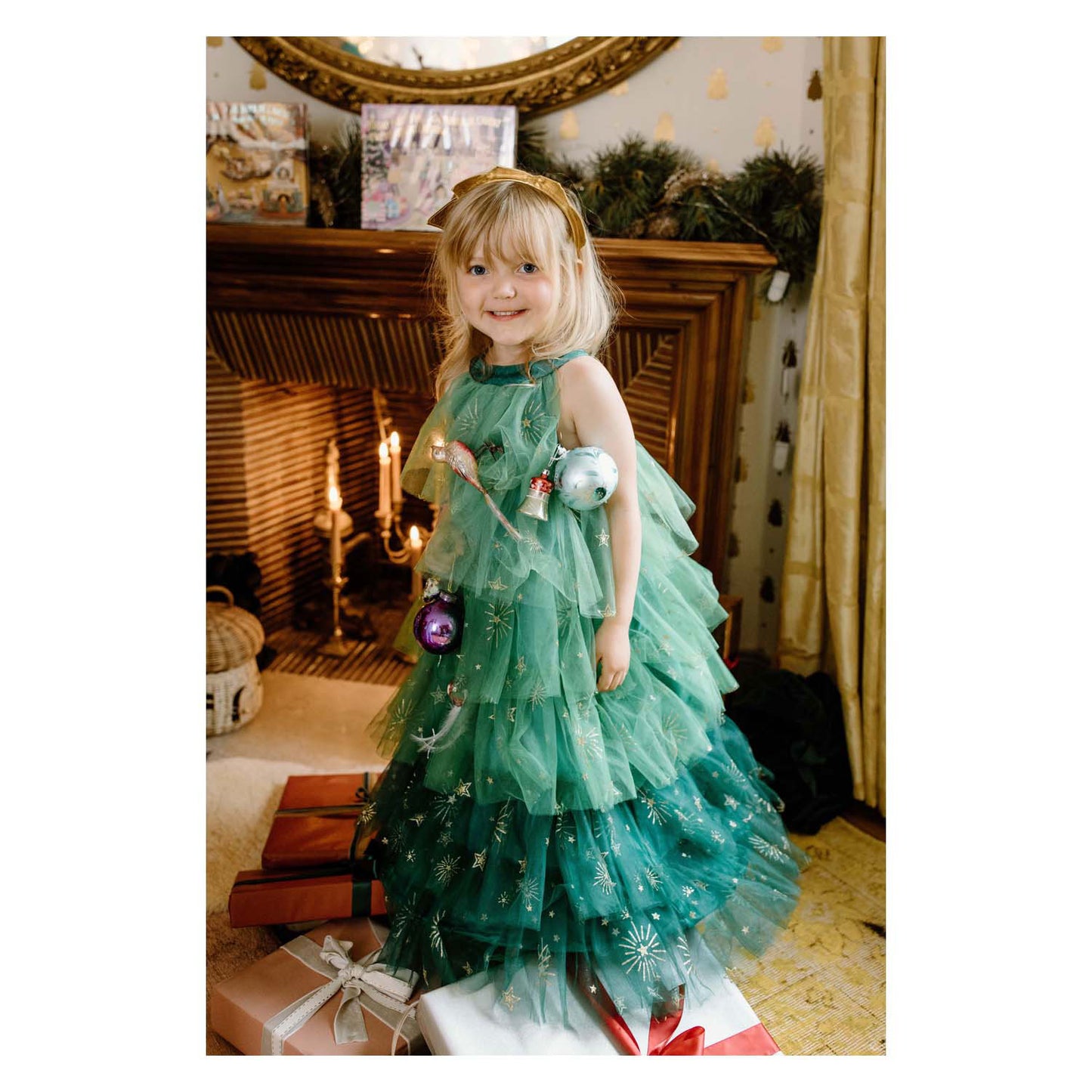 Vestido de árbol de Navidad con diadema Great Pretenders - 3-4 años