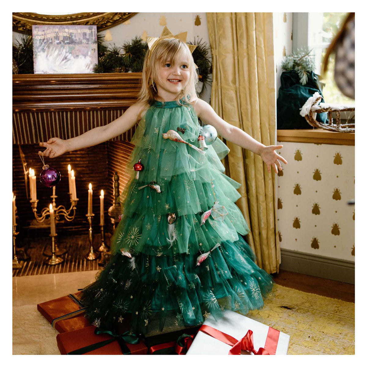 Vestido de árbol de Navidad con diadema Great Pretenders - 3-4 años