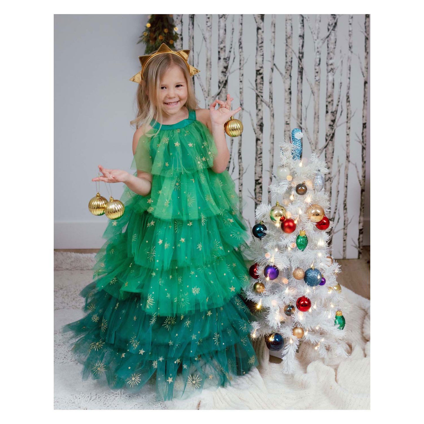 Vestido de árbol de Navidad con diadema Great Pretenders - 5-6 años