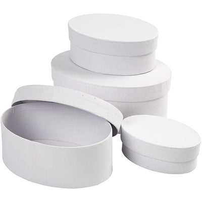 Creative Company Oval Boxes White with Lid, 4st.