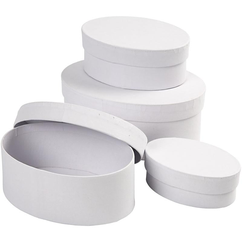 Creative Company Oval Boxes White with Lid, 4st.