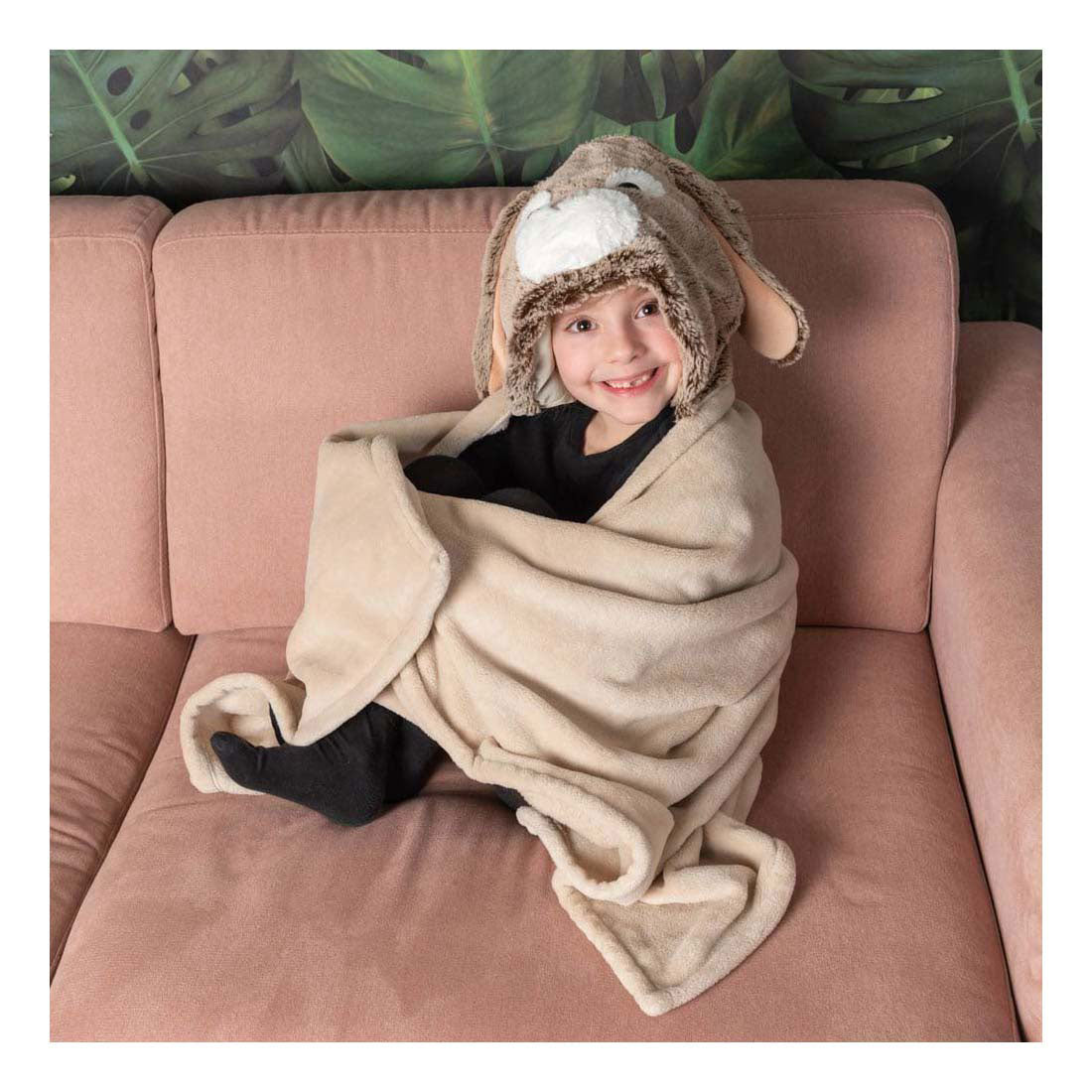 Manta de peluche Noxxiez con conejo con capucha, 130x100cm