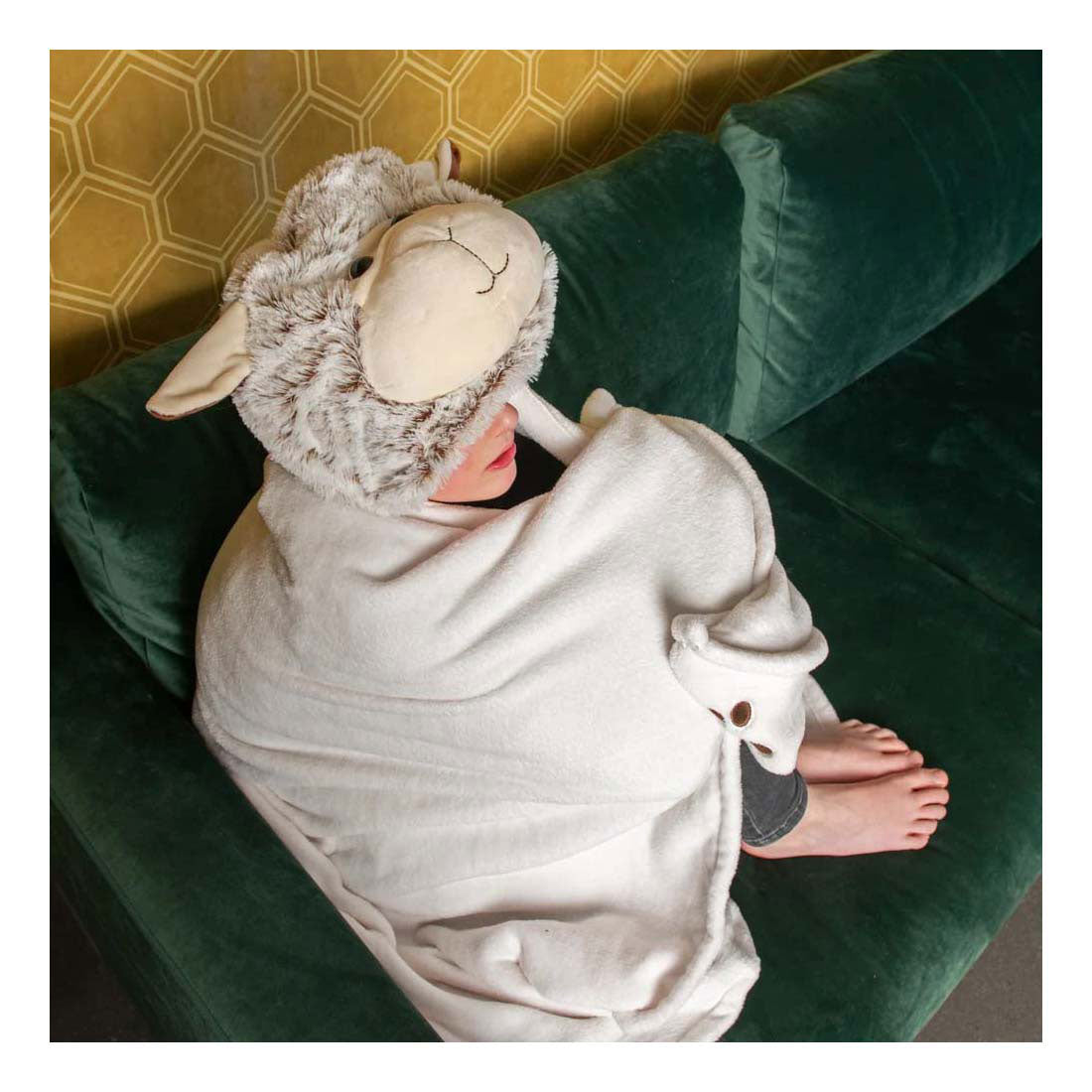 Noxxiez knuffeldeken met capuchon schaap, 130x100cm