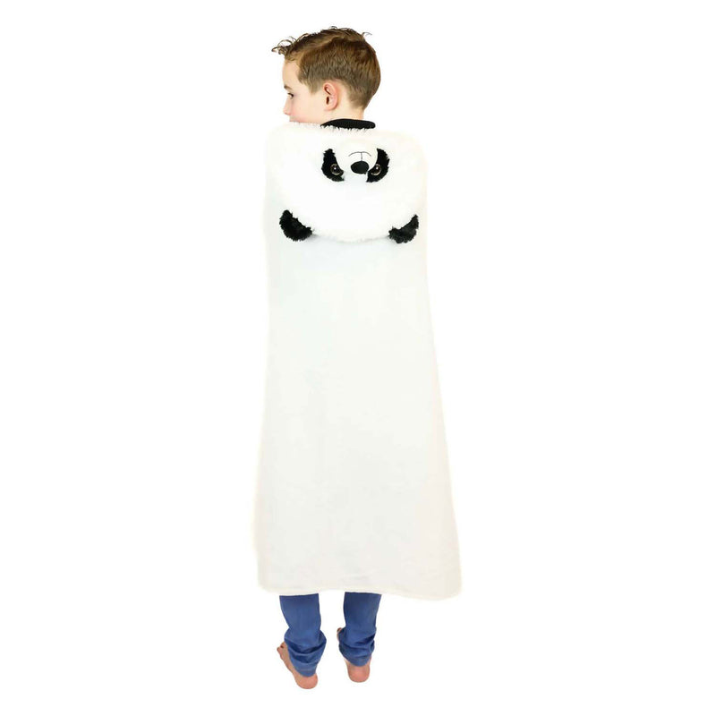 Morbida coperta Noxxiez con panda con cappuccio, 130x100 cm