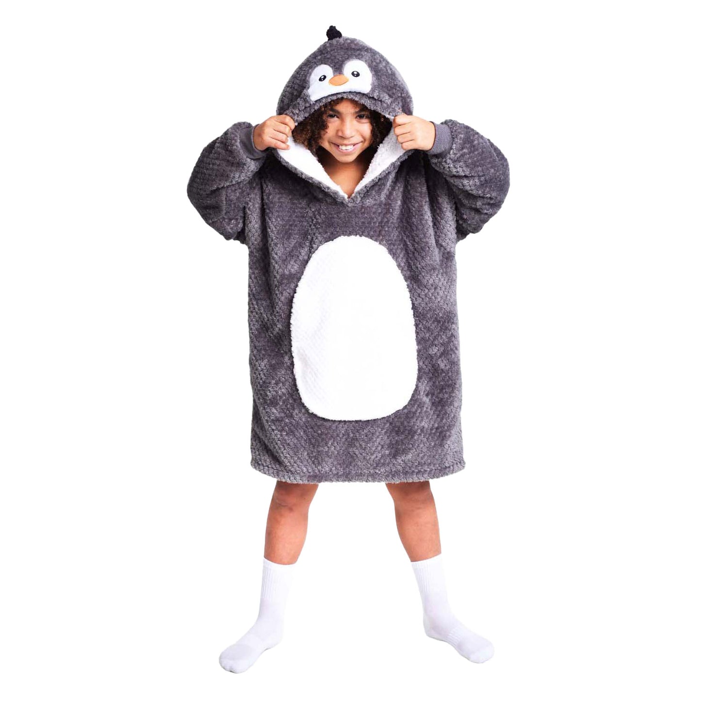 Noxxiez peluche con cappuccio maglione medio pinguino, fino a 160 cm