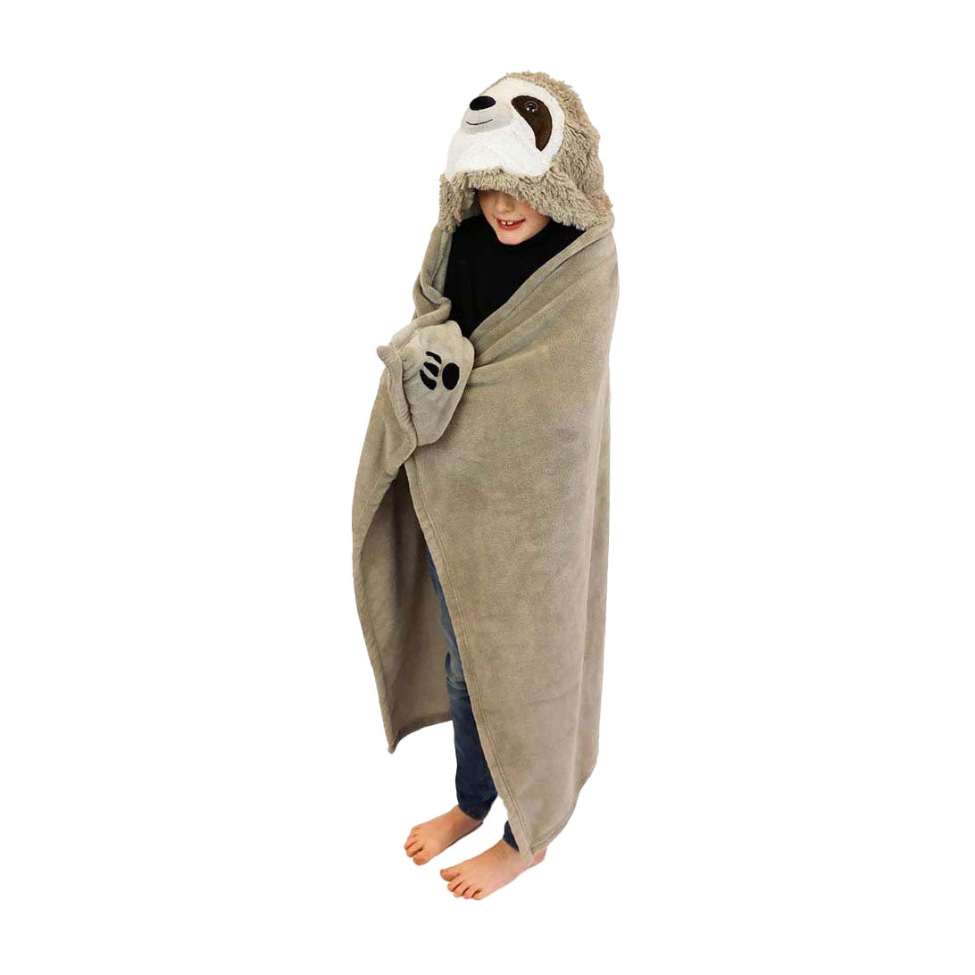 Morbida coperta Noxxiez con bradipo con cappuccio, 130x100 cm