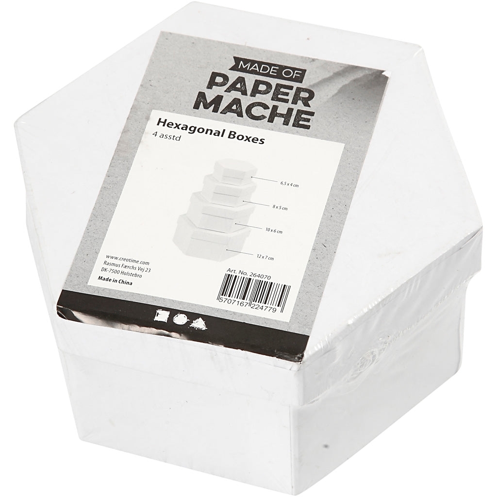 Creativ company cajas hexagonales, al: 4+5+6+7 cm, p 6,5+8+10+12 cm, blanco, 4 piezas 1 juego