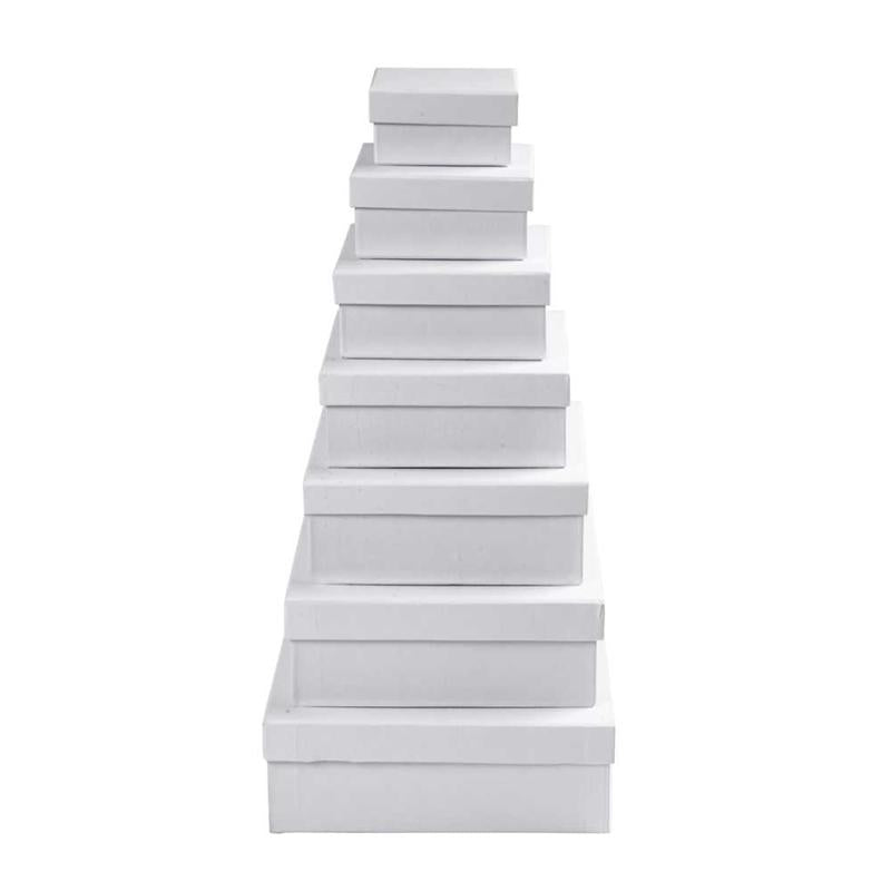 Scatole quadrate Creativ company, h: 4,5+5+5,5+6+6,5+7+7,5 cm, dimensioni 9+11+13+15+17+19+21 cm, bianco, 7 pezzi 1 set