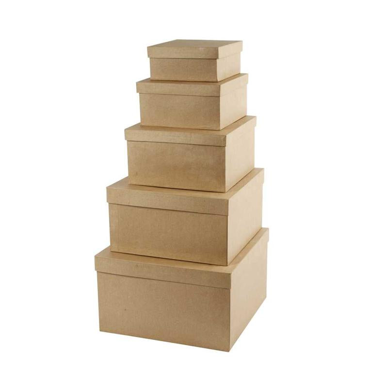 Creative Company Square Hat Boxes, H: 8+10+13+15+17,5 cm, L: 15,5+20+25+30+35,5 cm, B: 15,5+20+25+30+35,5 cm, 5 pezzo 1 scatola