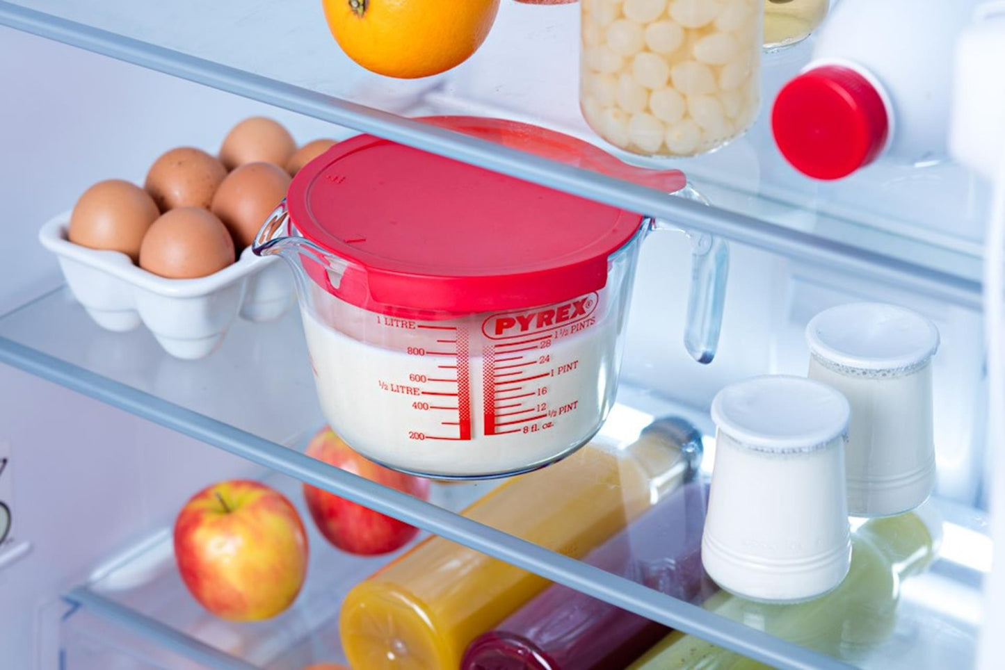 Vaso medidor de vidrio Pyrex con tapa 1l